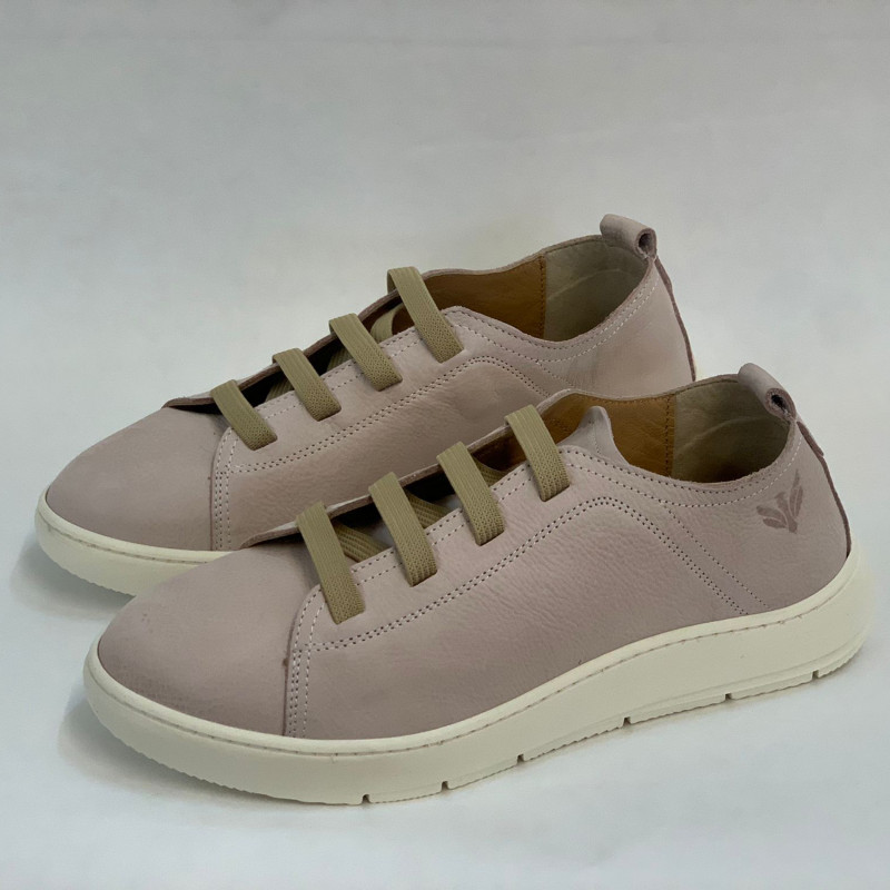 Sneakers donna in pelle con lacci elastici e suola in pelle. Sneakers in pelle con lacci elastici