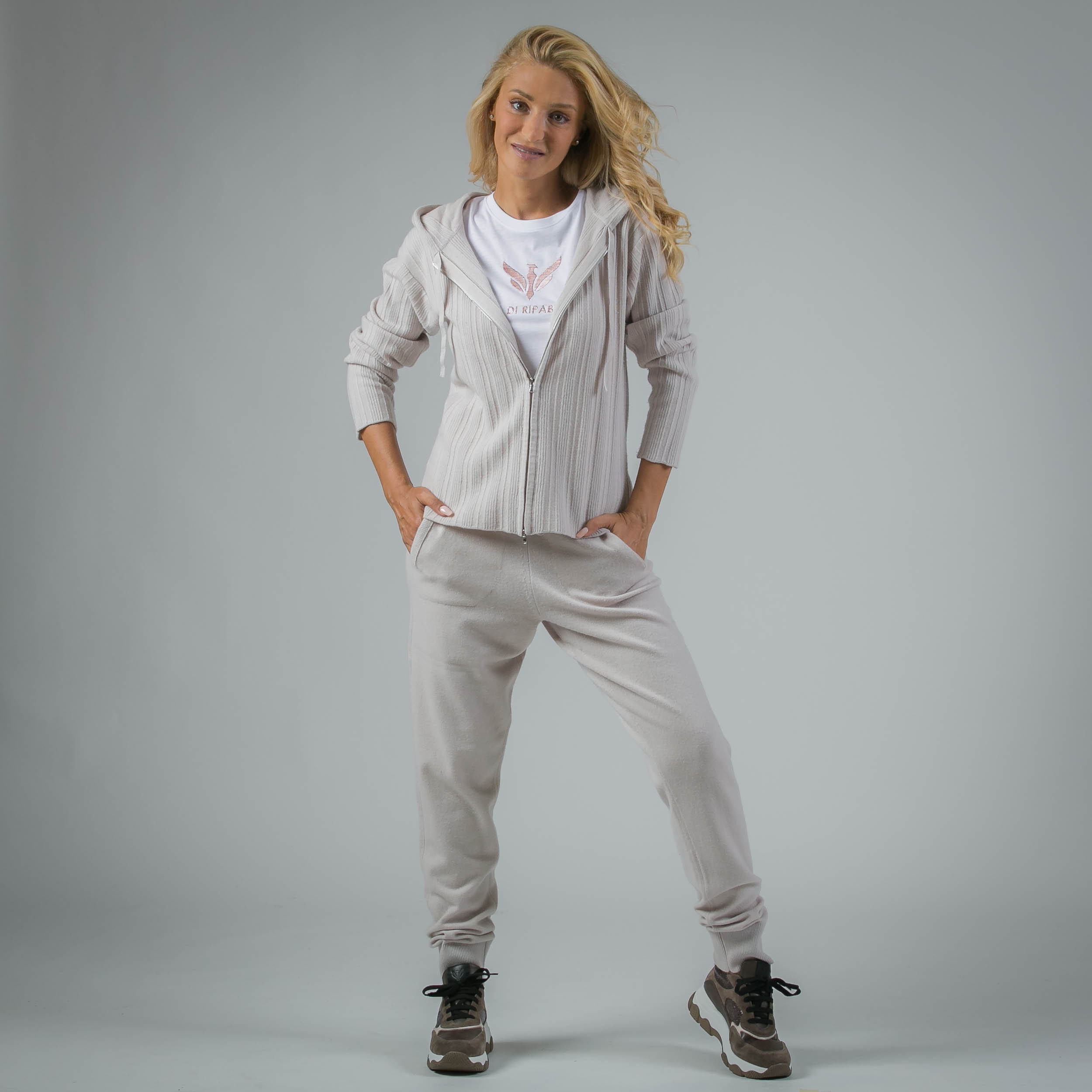 Pure Cashmere Ribbed Sports Suit