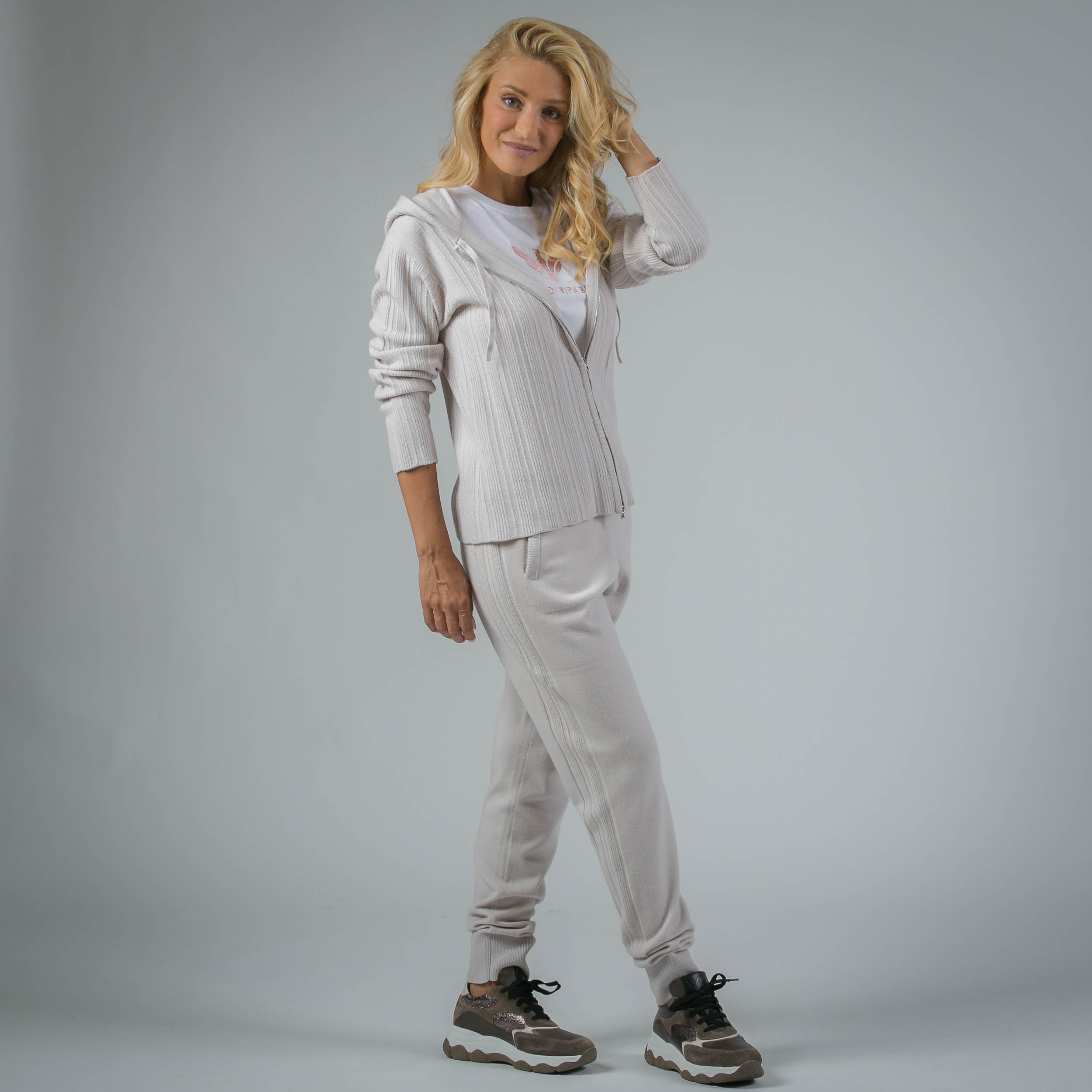 Pure Cashmere Ribbed Sports Suit
