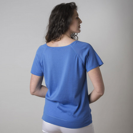 Blauer Cerulean Kaschmirpullover mit halben Ärmeln für Frauen